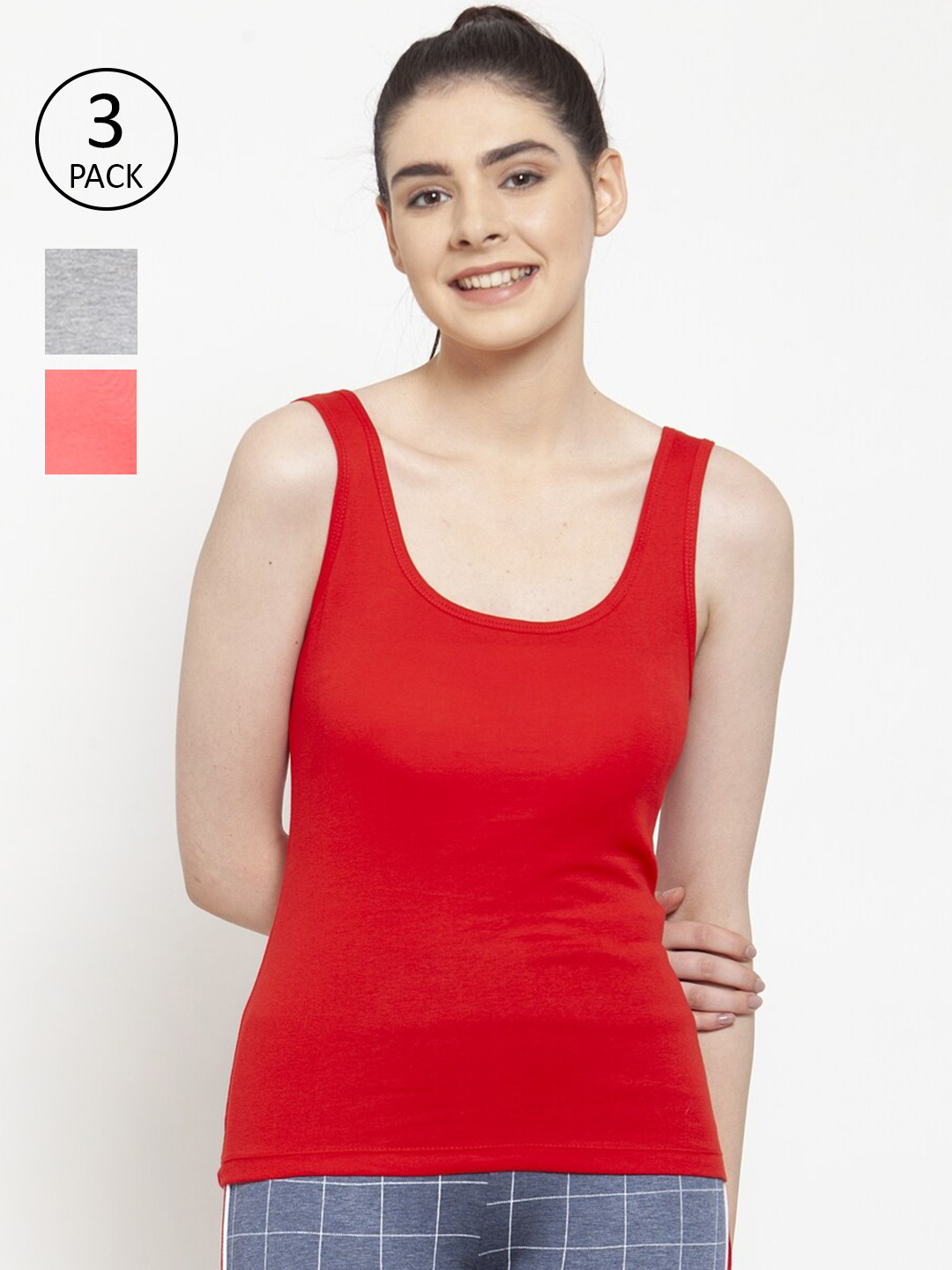 

Friskers Women Pack Of 3 Cotton Tank Tops, Red