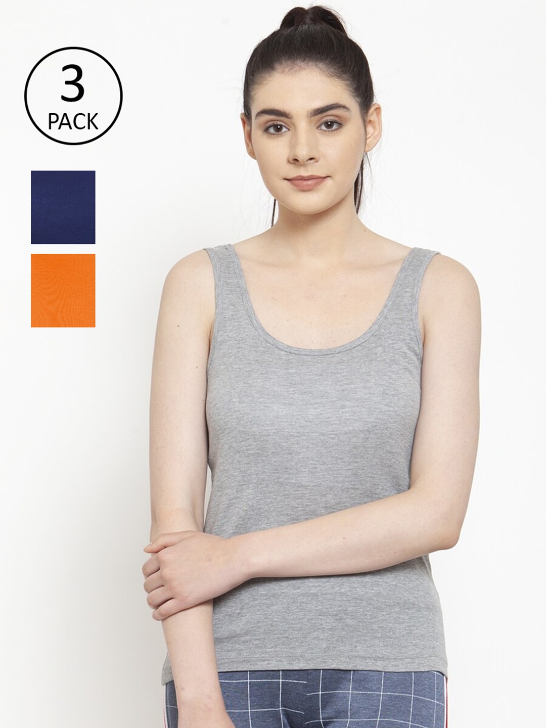 

Friskers Women Casual Sleeveless Tank Top Pack of 3, Grey