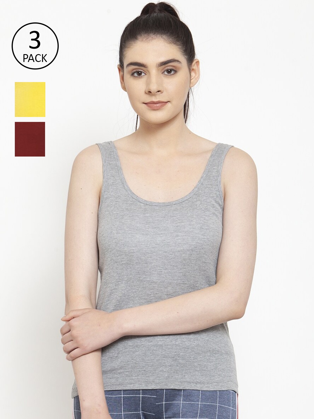 

Friskers Pack Of 3 Grey & Yellow Tank Top