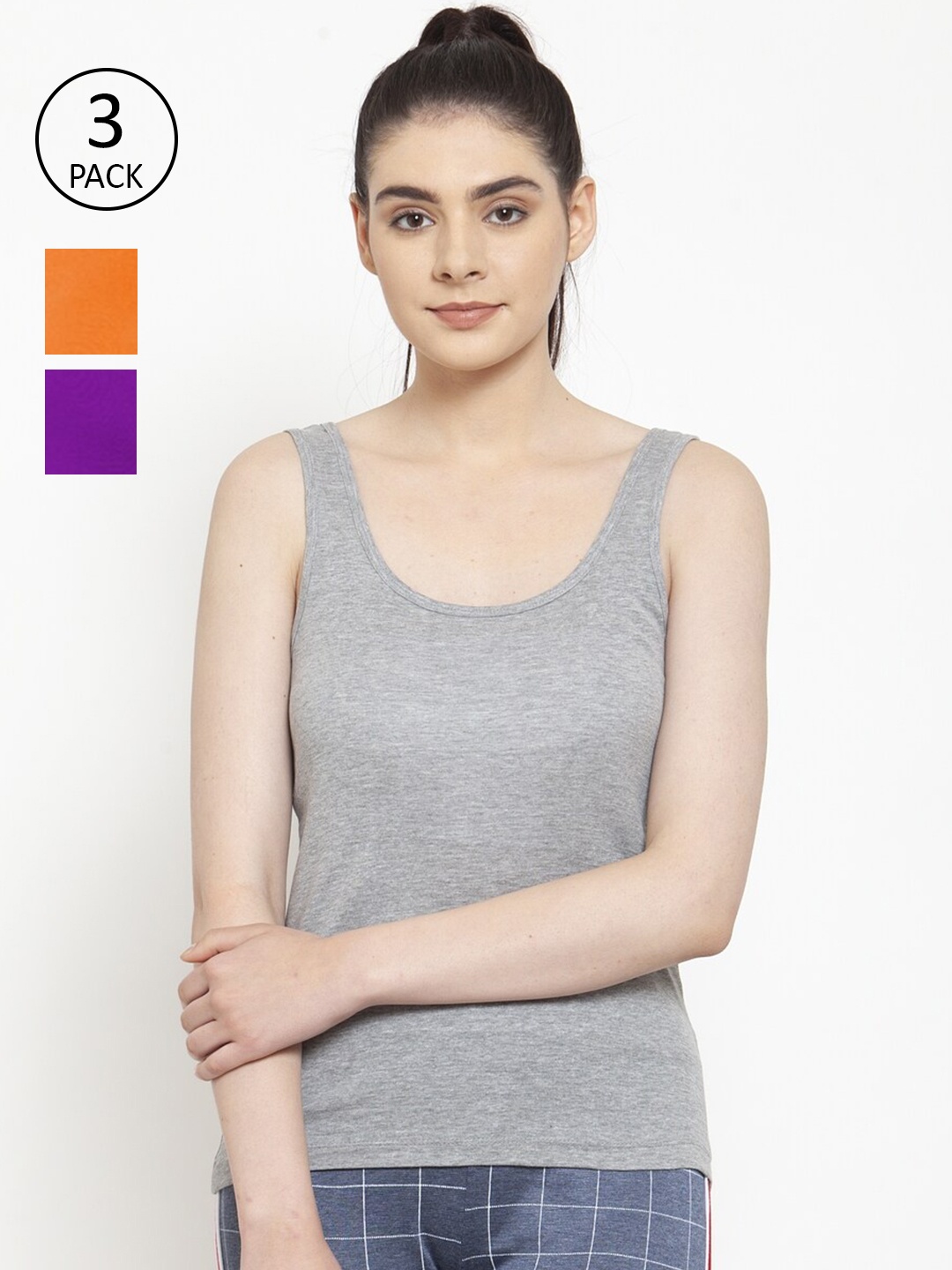 

Friskers Women Pack Of 3 Cotton Tank Tops, Grey