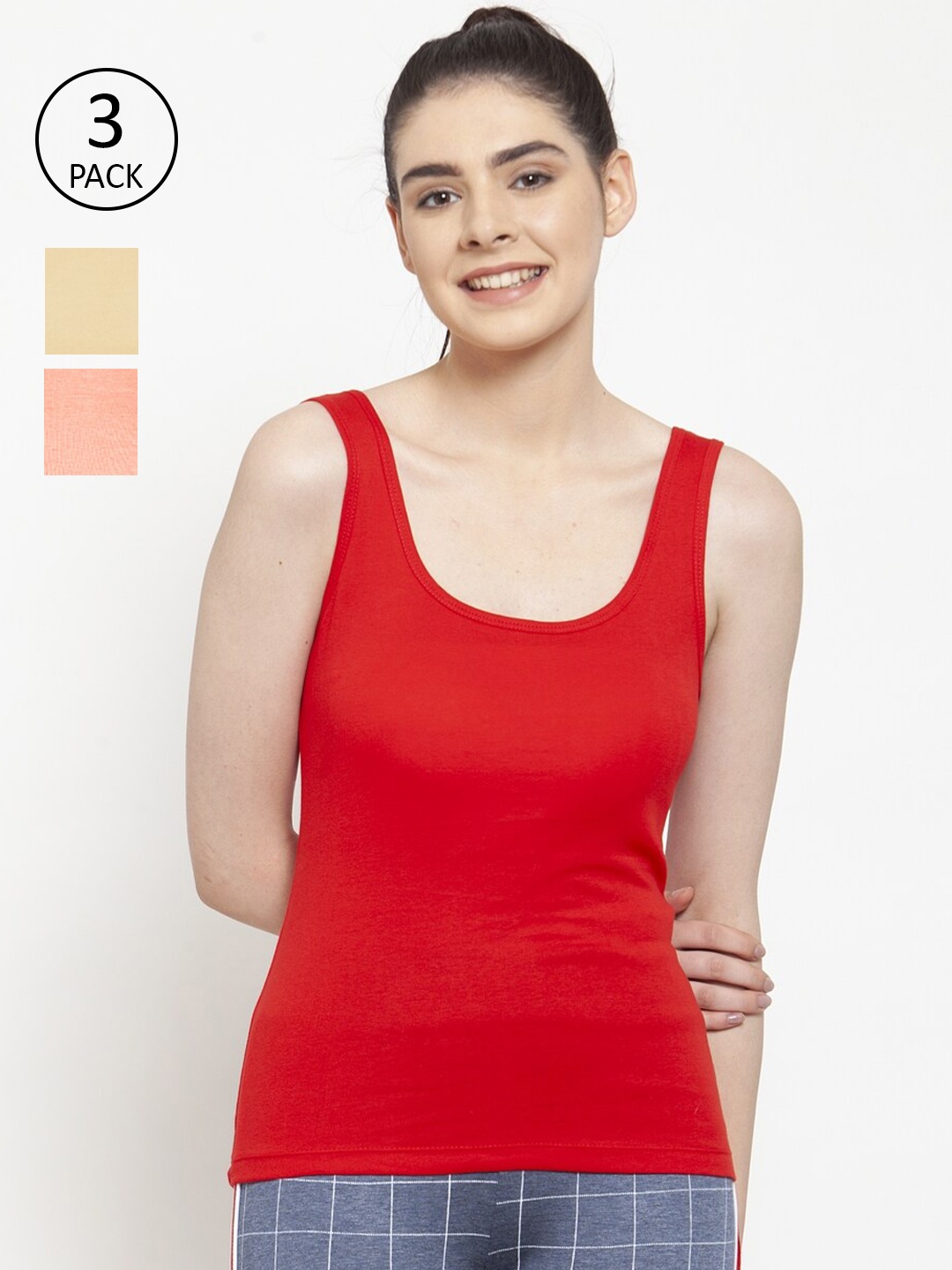 

Friskers Multicoloured Pack of 3 Casual Tank Top, Red