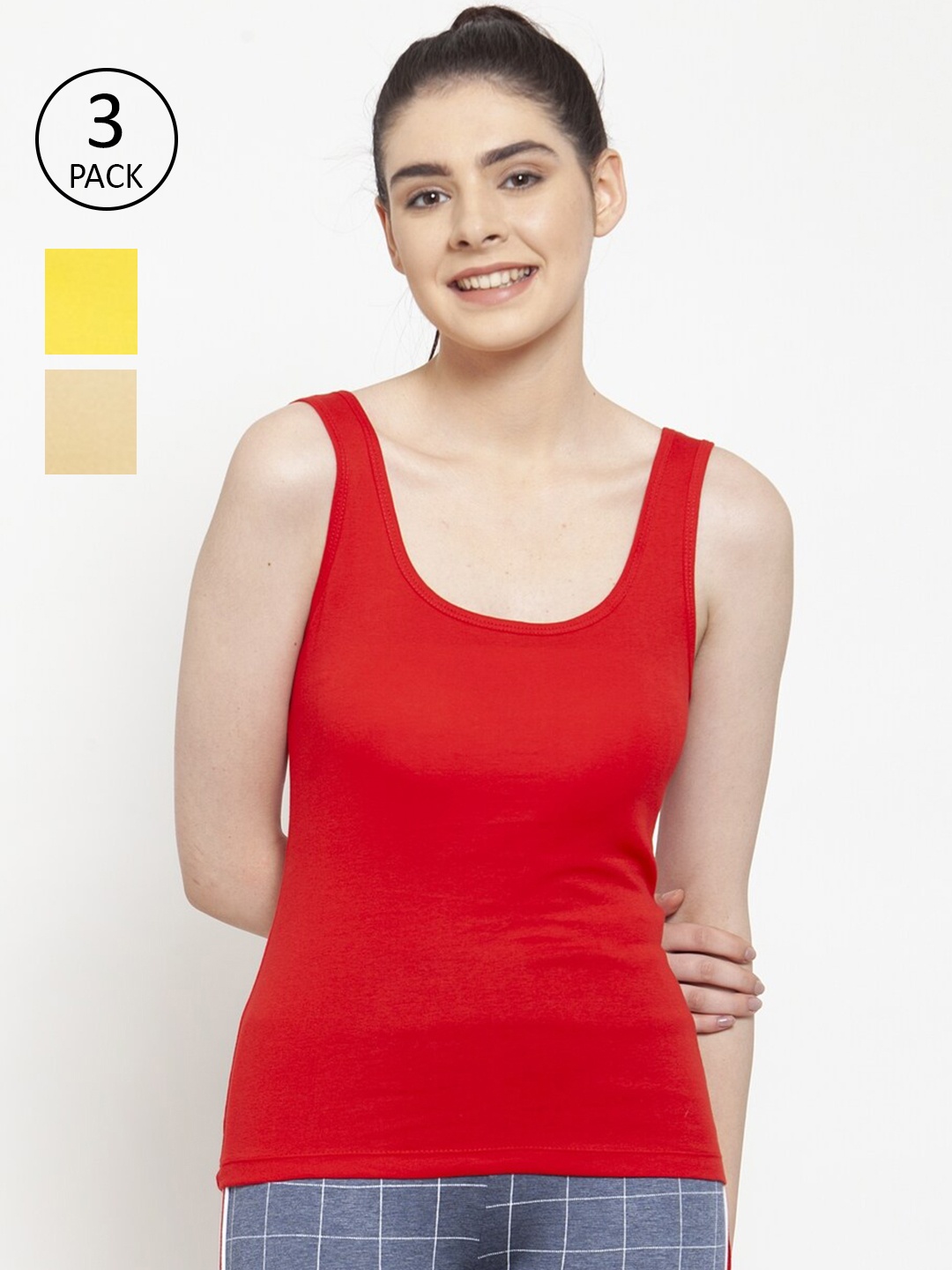 

Friskers Pack Of 3 Red & Yellow Tank Top