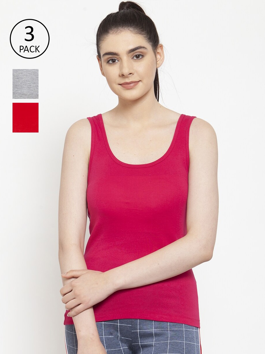 

Friskers Women Casual Sleeveless Tank Top Pack of 3, Red