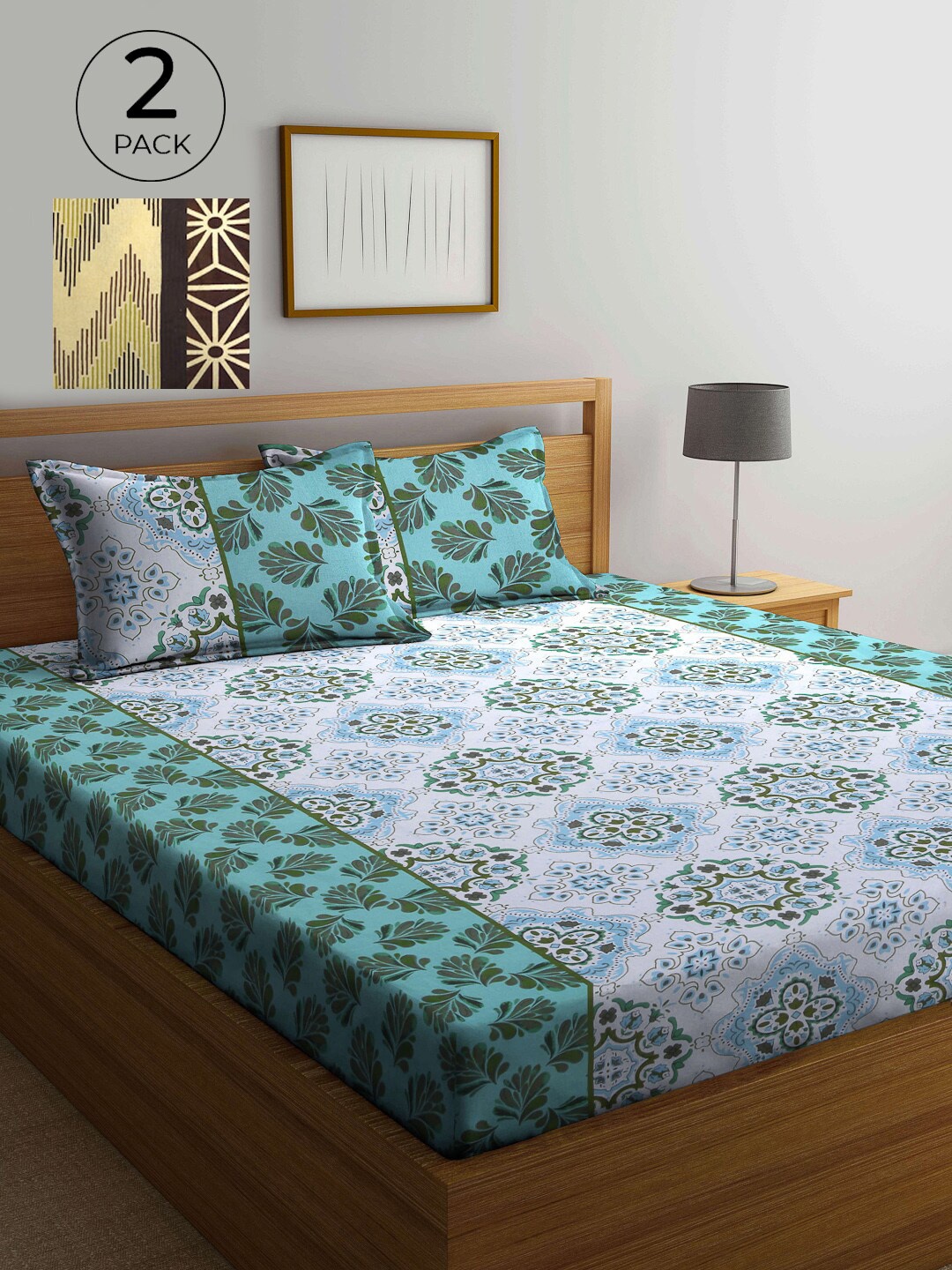 

KLOTTHE White & Beige Floral 210 TC 2 Pure Cotton King Bedsheet with 4 Pillow Covers