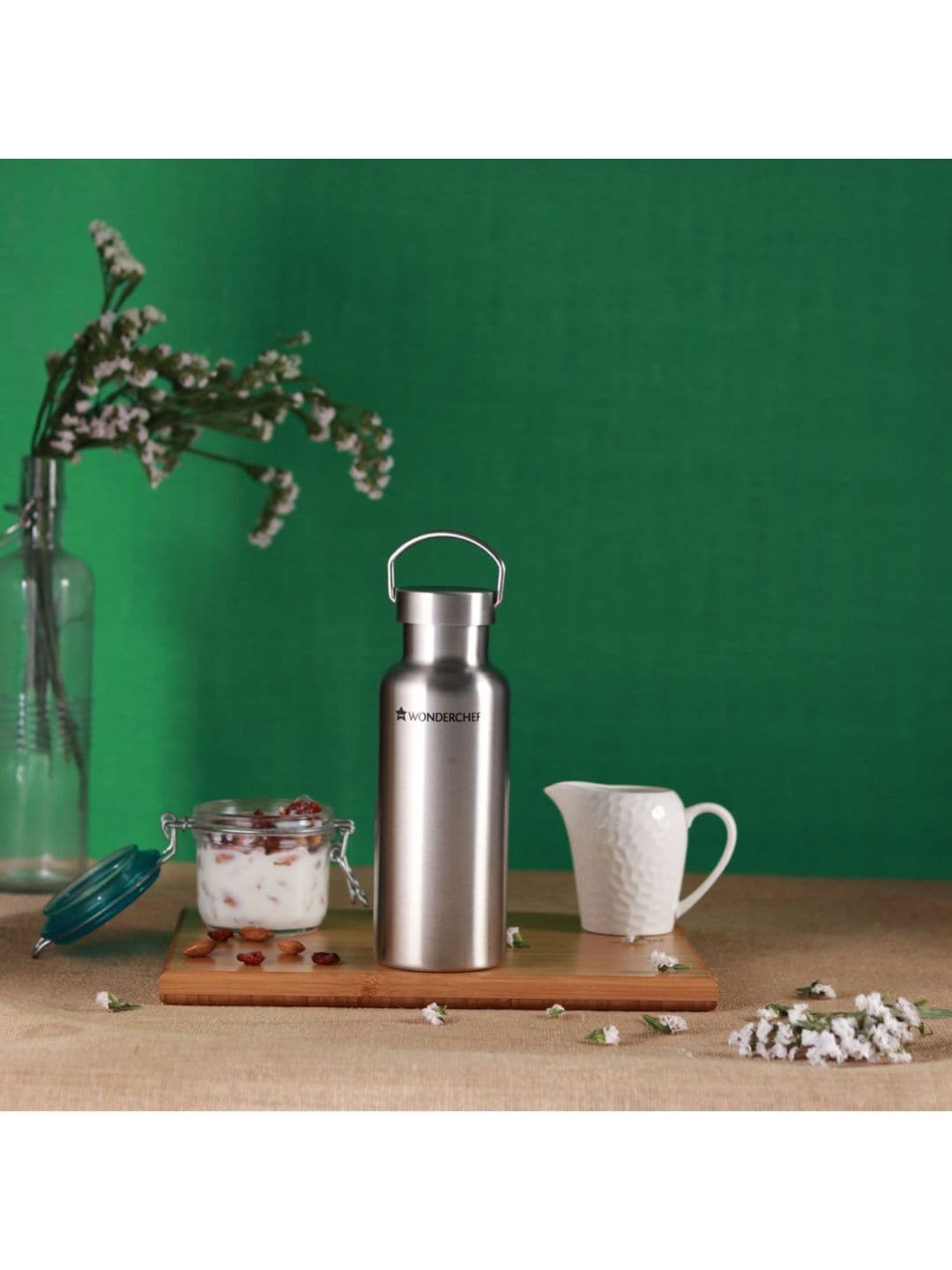 

Wonderchef Silver-Toned Solid Double Wall Stainless Steel Flask 500 ML
