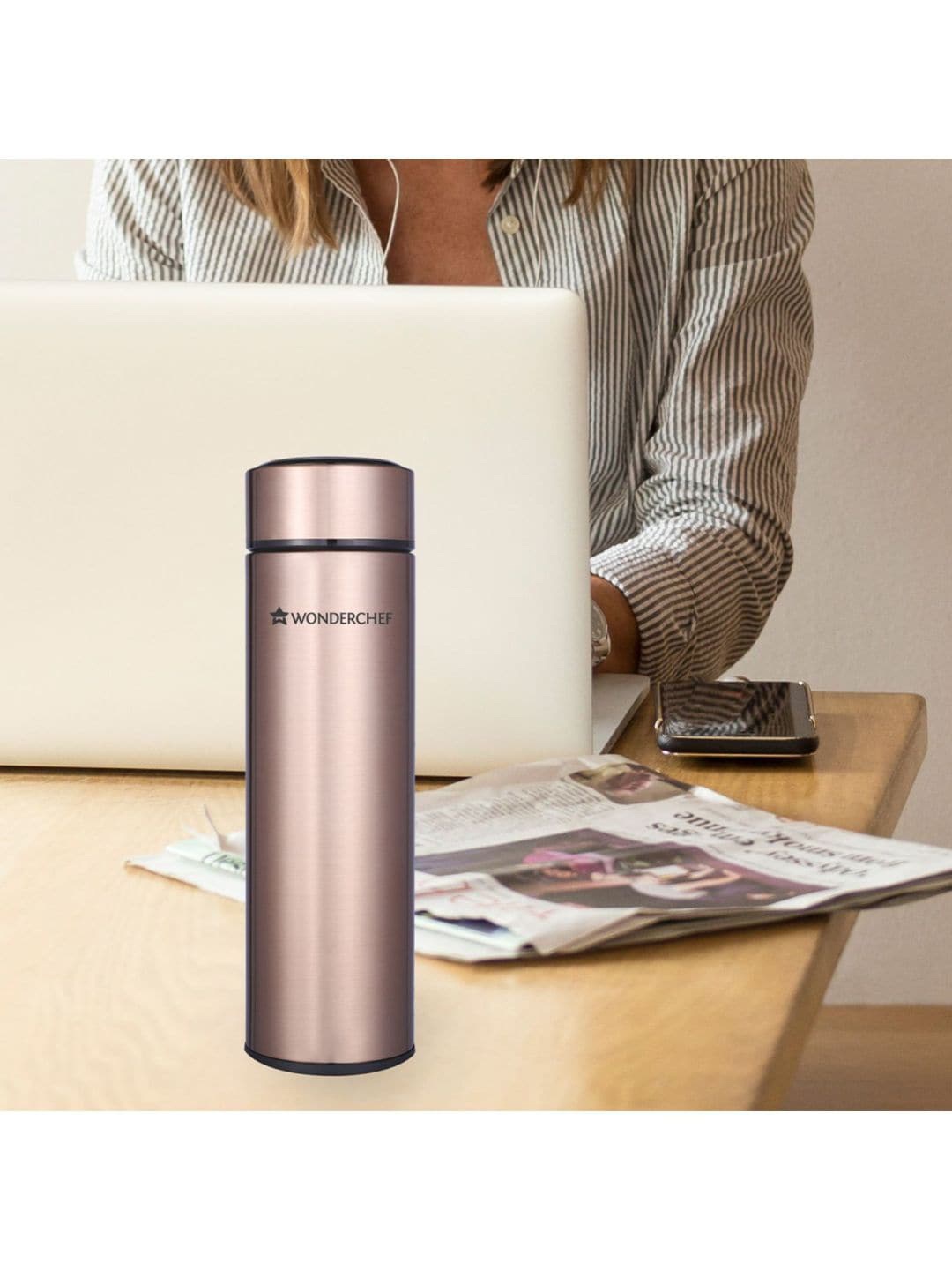 

Wonderchef Rose Gold-Toned Solid Stainless Steel Vacuum Insulated Water Bottle 480ML