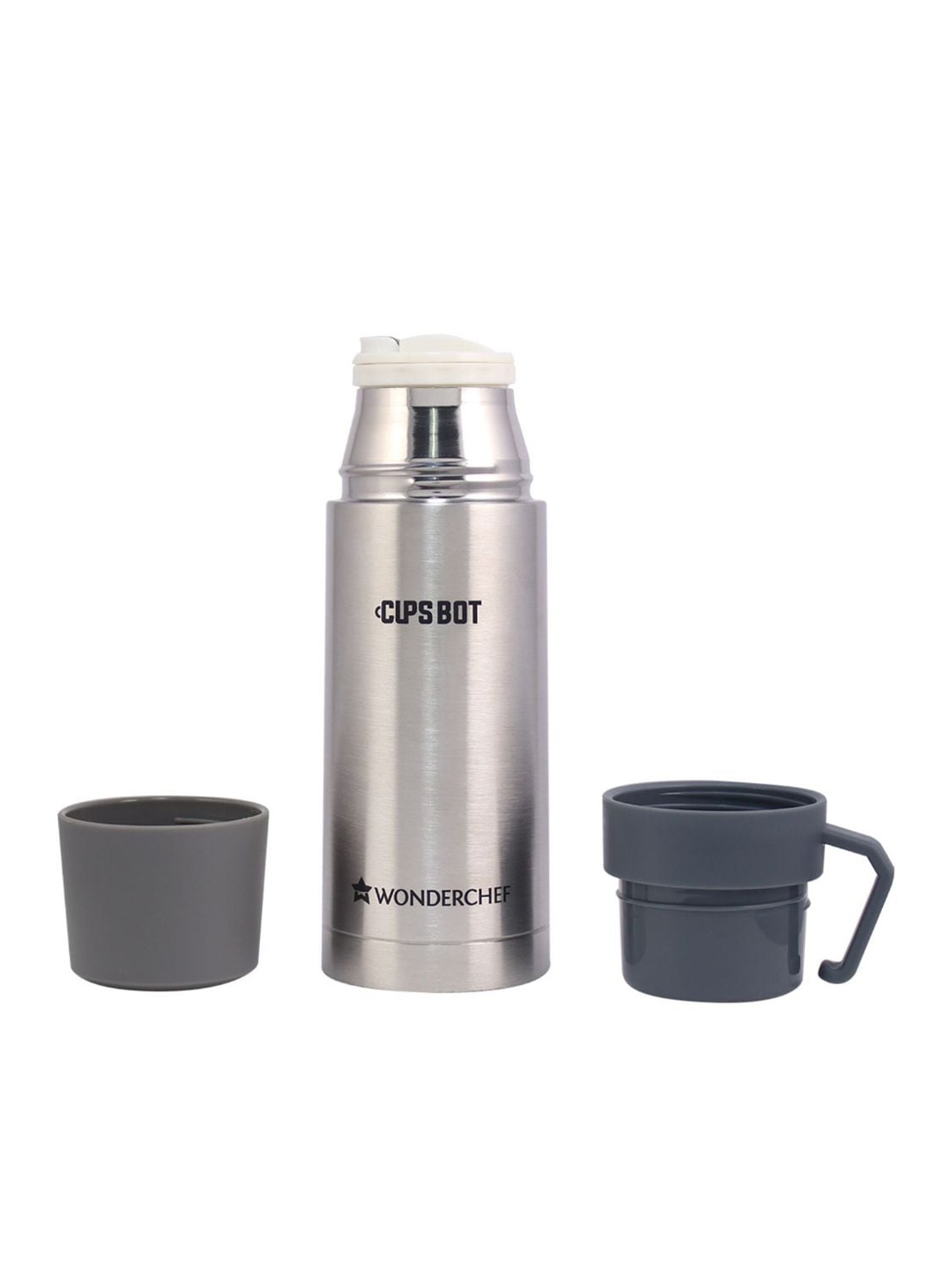 

Wonderchef Silver Cups-Bot Stainless Steel Vaccum Insulated Double Wall Hot and Cold Flask