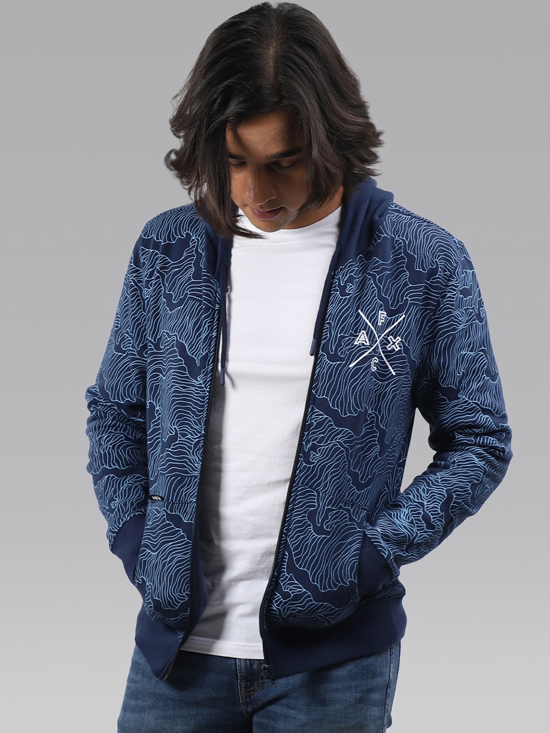 

Arctic Fox Unisex Blue Printed Hooded Sweatshirt