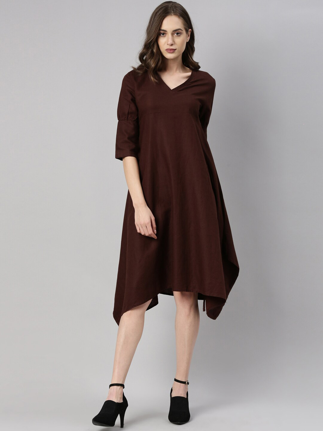 

RAREISM Brown A-Line Midi Dress