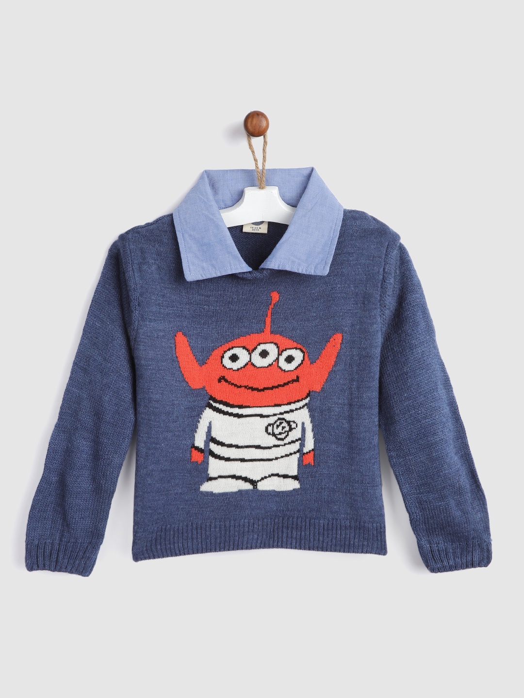 

YK Boys Navy Blue & White Toy Story Alien Self-Design Pullover