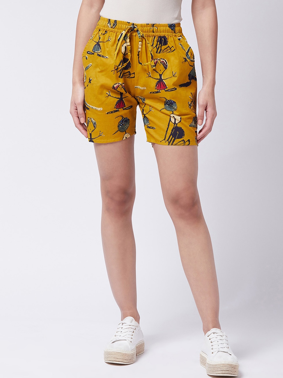 

InWeave Women Mustard Printed Regular Shorts