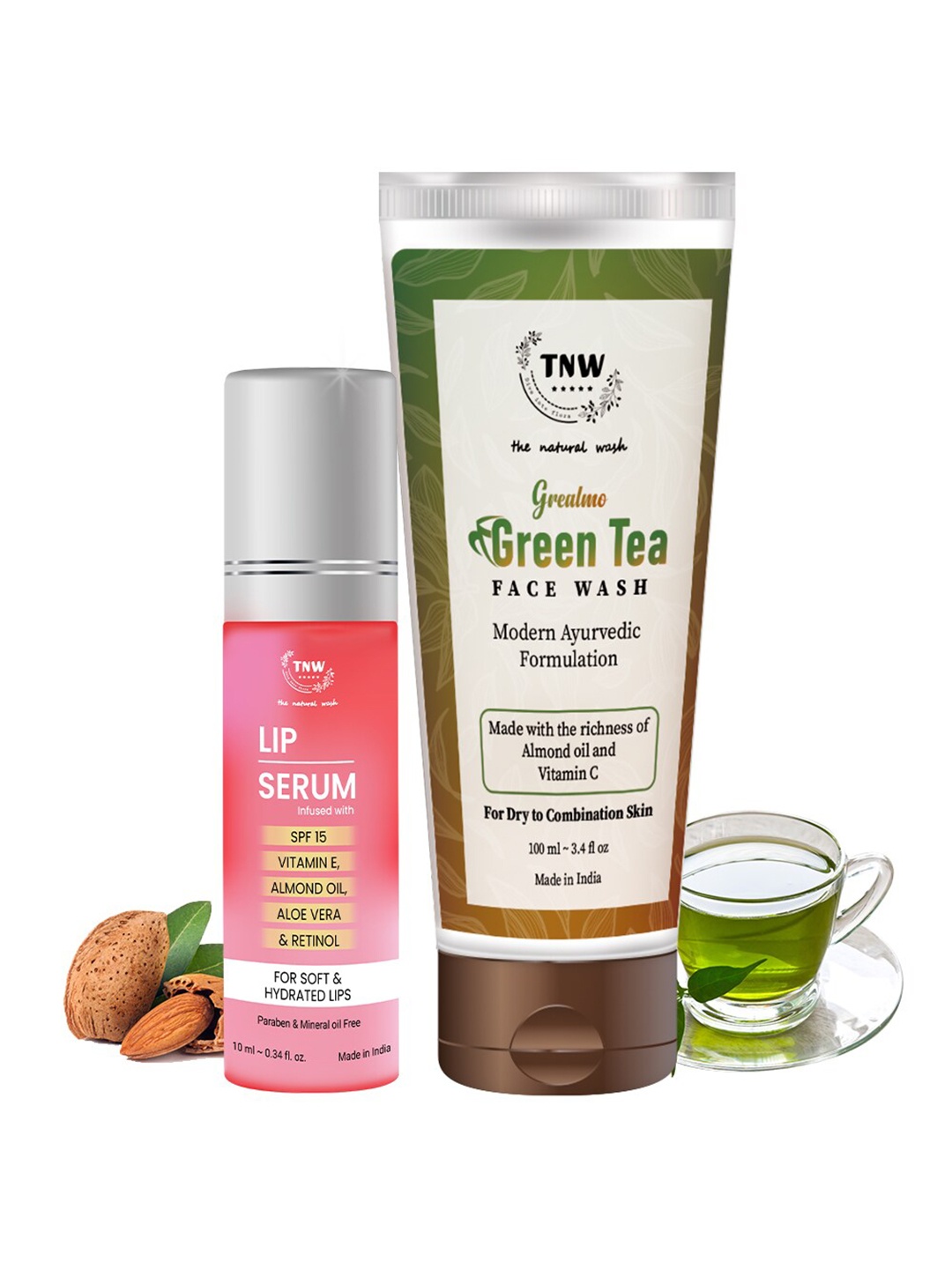 

TNW the natural wash Lip Serum and Grealmo Green Tea Face Wash, Pink