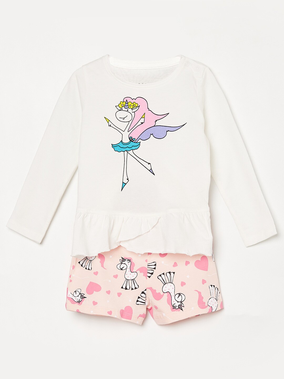 

Juniors by Lifestyle Girls Pink & White Printed T-shirt with Shorts