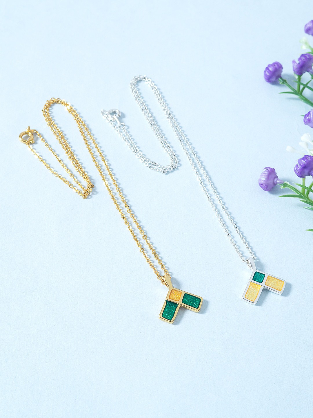 

Golden Peacock Set Of 2 Pendants With Chain, Silver