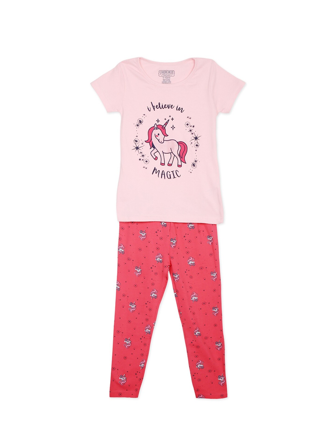 

Cherokee Girls Pink Printed T-shirt with Pyjamas