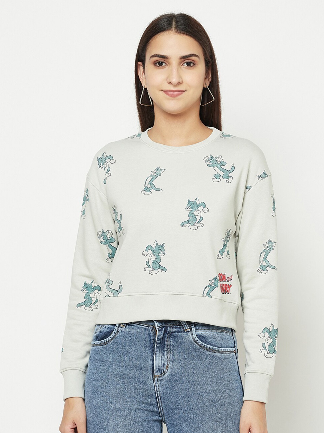 

METTLE Women Grey Printed Sweatshirt