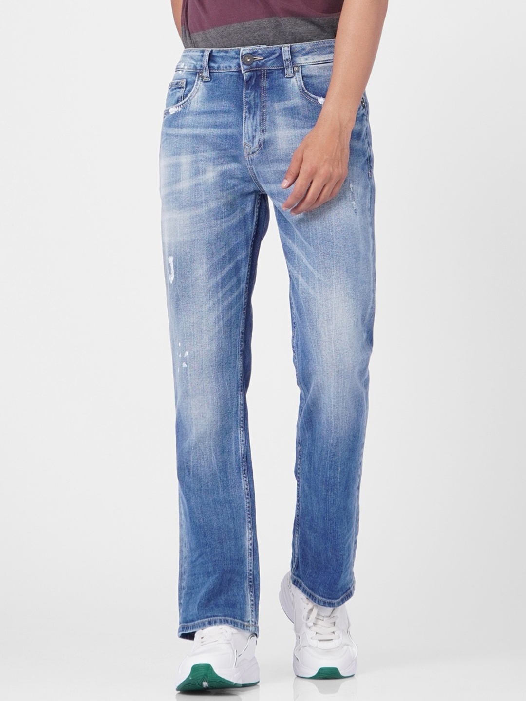 

Jack & Jones Men Blue Bootcut Low-Rise Low Distress Heavy Fade Jeans