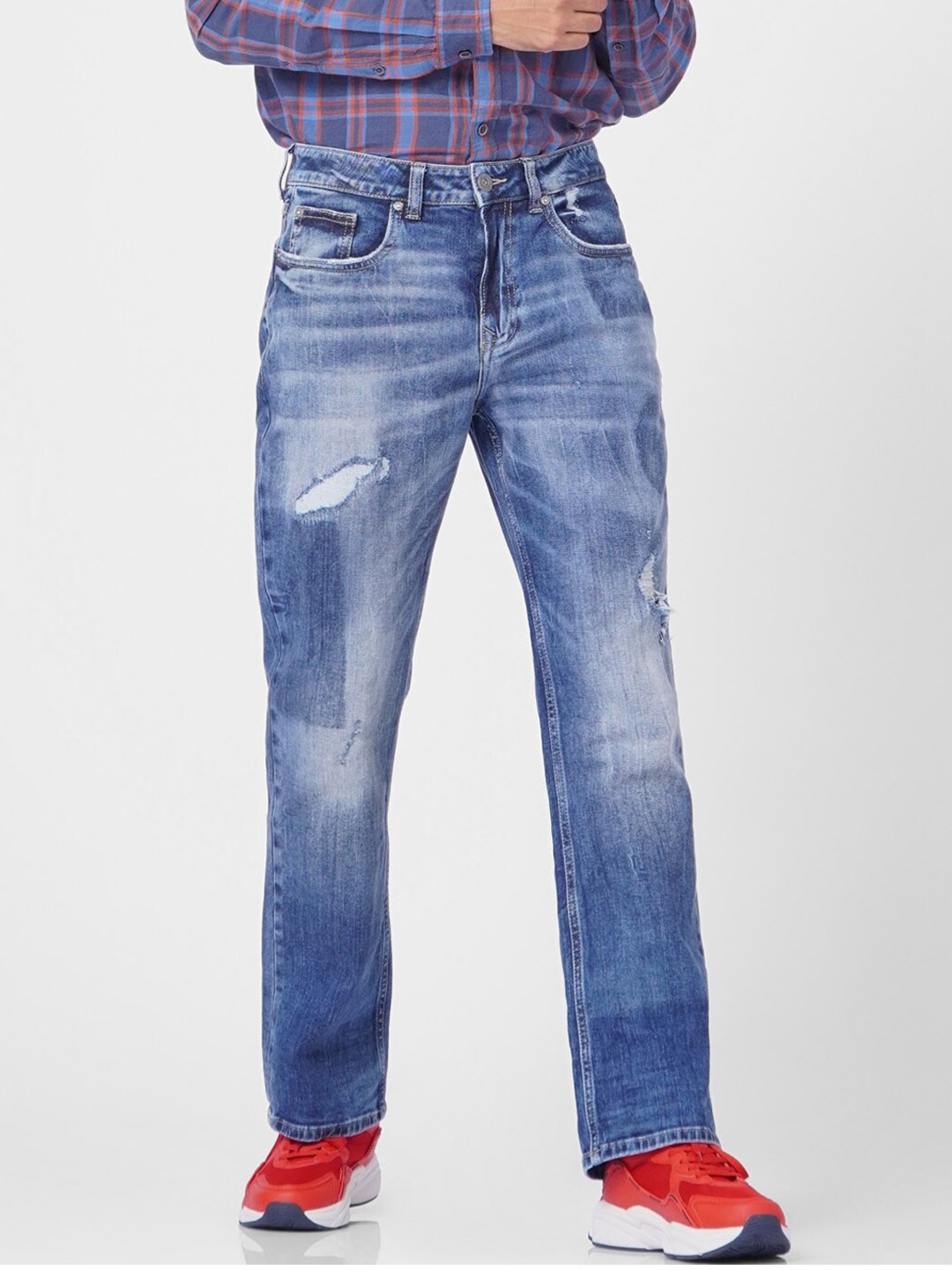 

Jack & Jones Men Blue Bootcut Low-Rise Low Distress Heavy Fade Jeans