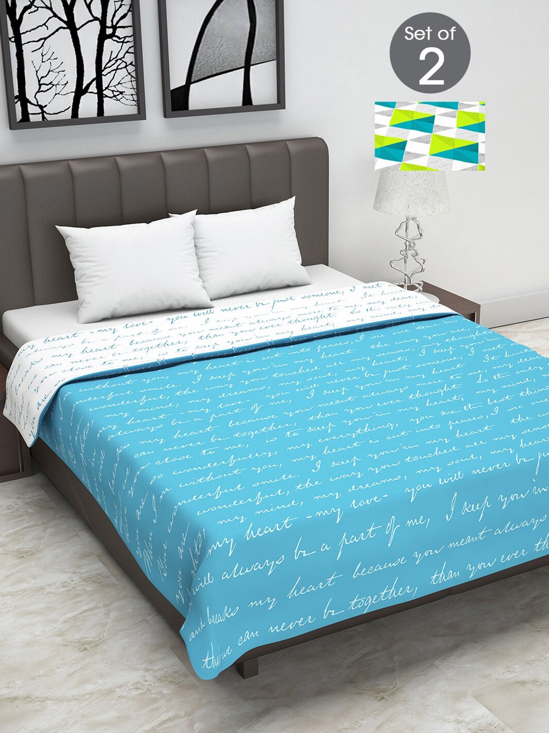 

Divine Casa Pack Of 2 Printed 120 GSM Mild Winter Double Bed Dohar, Blue