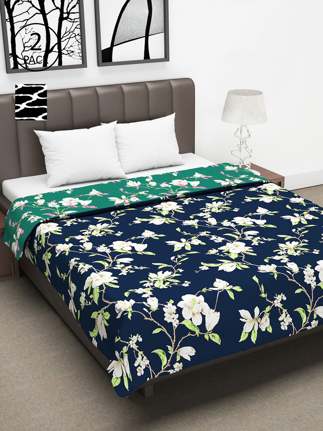 

Divine Casa Navy Blue & Green Set of 2 Floral Mild Winter 120 GSM Double Bed Dohar