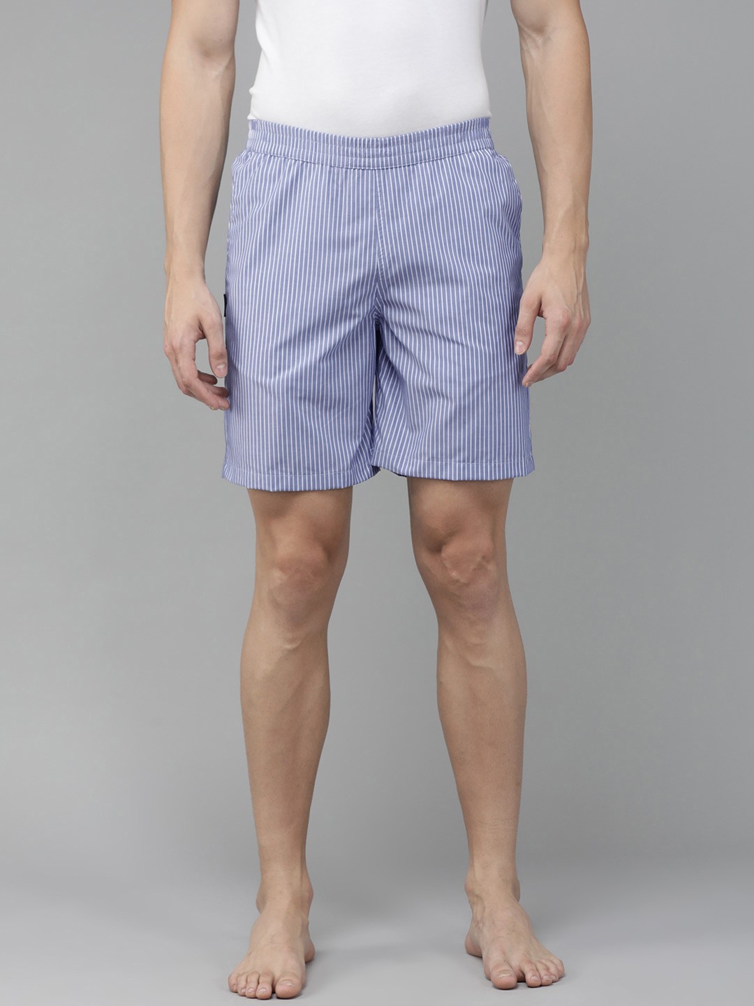 

Van Heusen Men Blue & White Striped Lounge Shorts