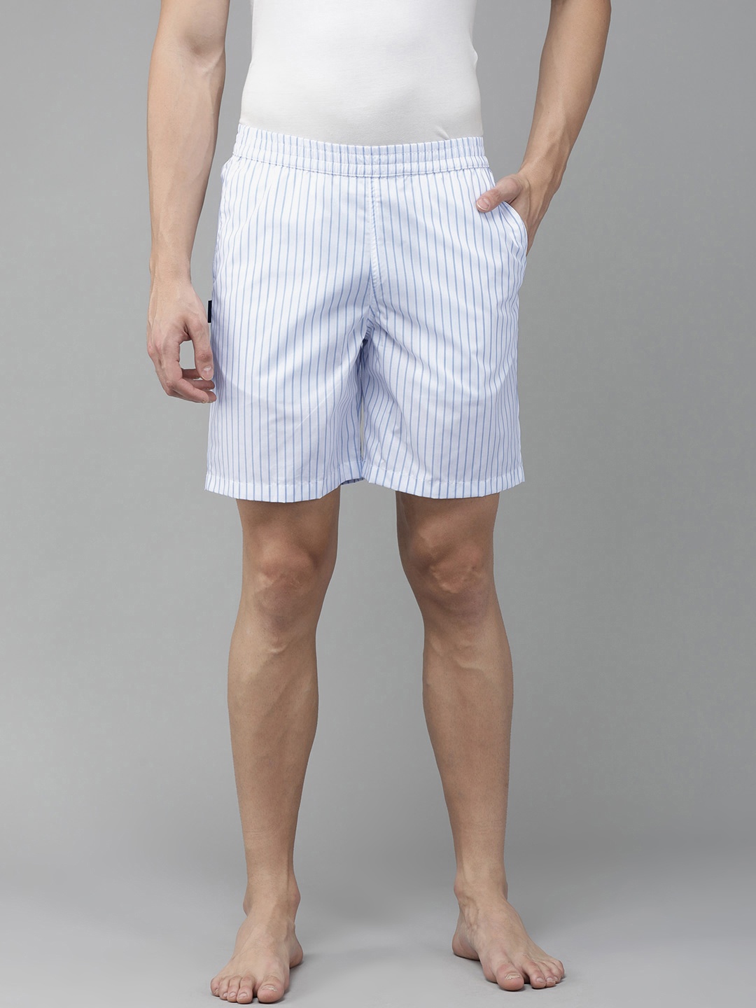 

Van Heusen Men White & Blue Striped Lounge Shorts