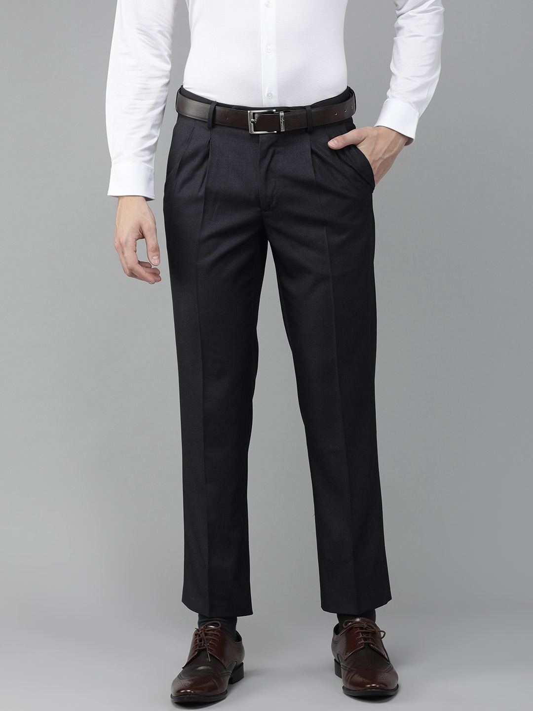 

Van Heusen Men Charcoal Grey Custom Fit Low-Rise Trousers