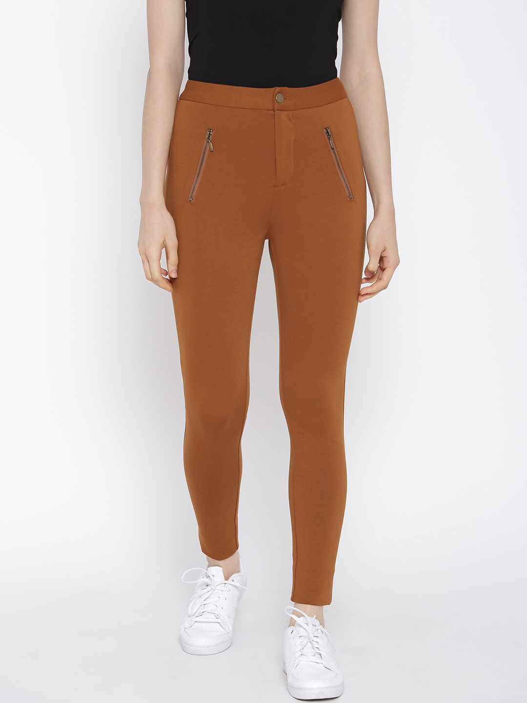 

FOREVER 21 Women Rust Brown Solid Treggings