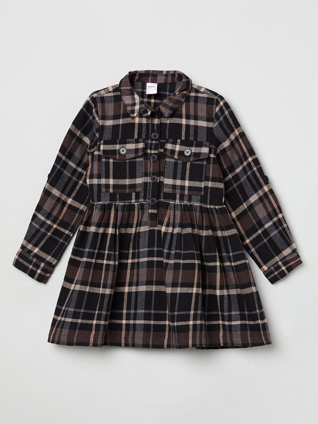 

max Black & Brown Checked Pure Cotton Shirt Dress