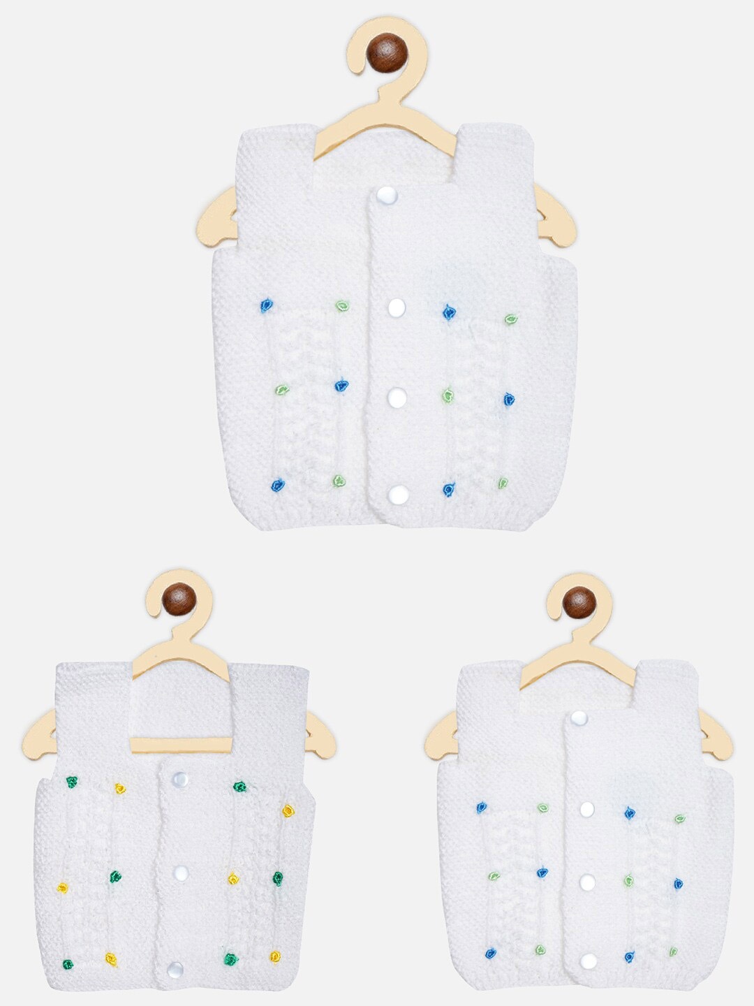 

FABNEST Set-3 Unisex Kids White & Green Cardigan