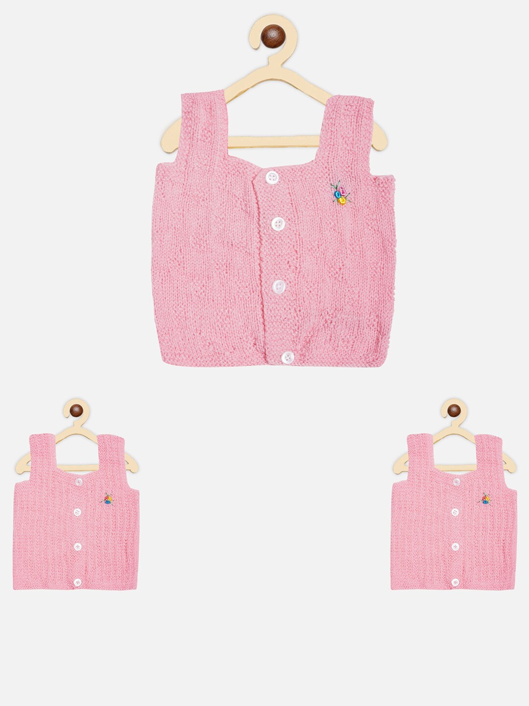 

FABNEST Unisex Kids Pink Pack Of 3 Self Design Woollen Sweater Vest