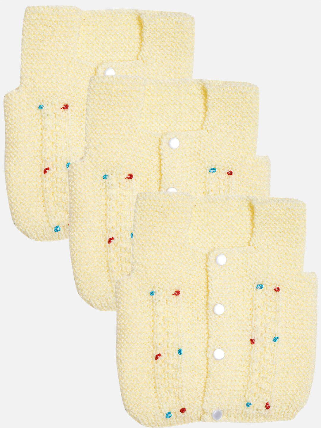 

FABNEST Kids Pack of 3 Cream-Coloured Woolen Cardigan with Embroidered Detail