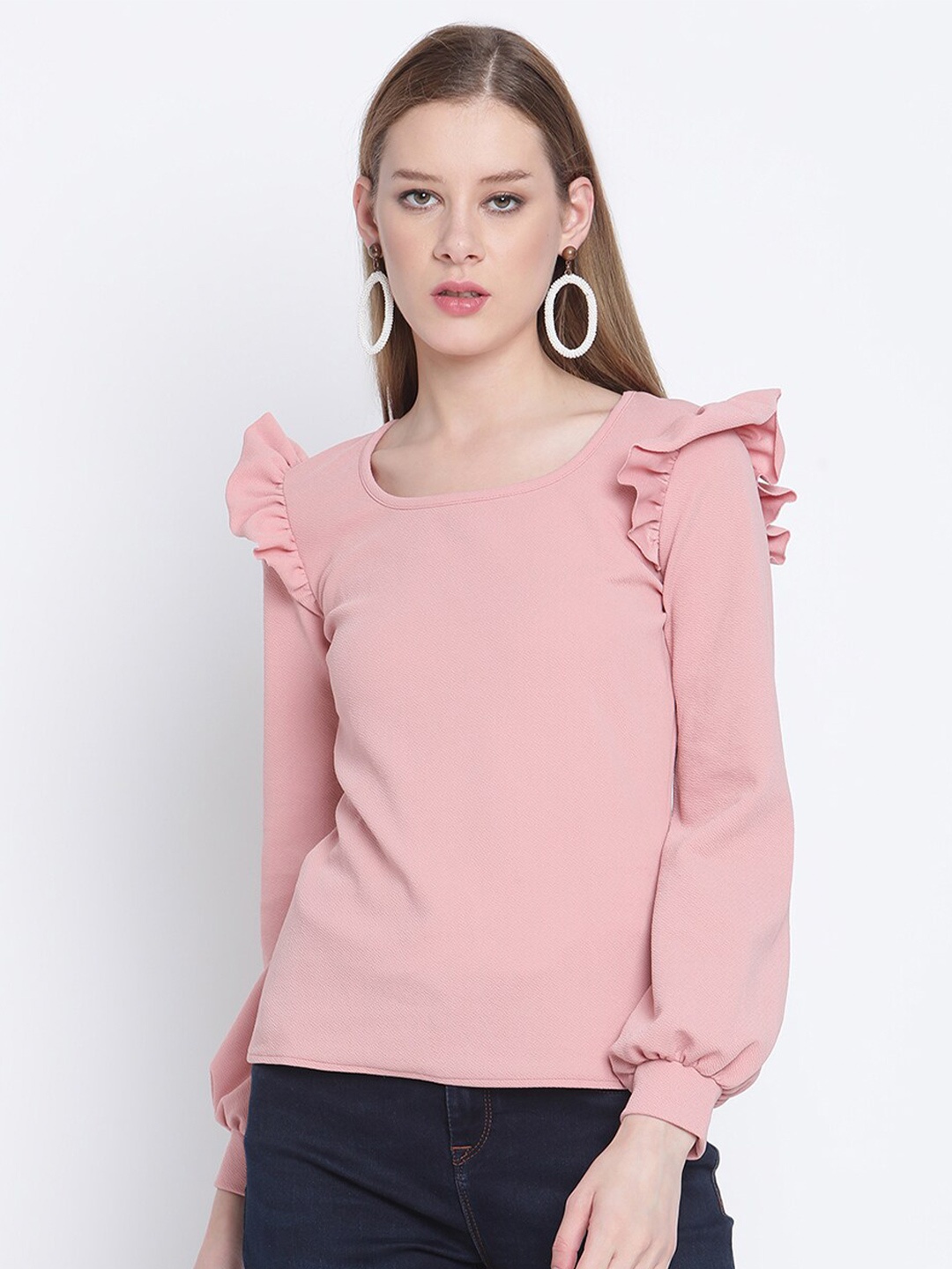 

The Vanca Pink Bishop Sleeves Regular Top