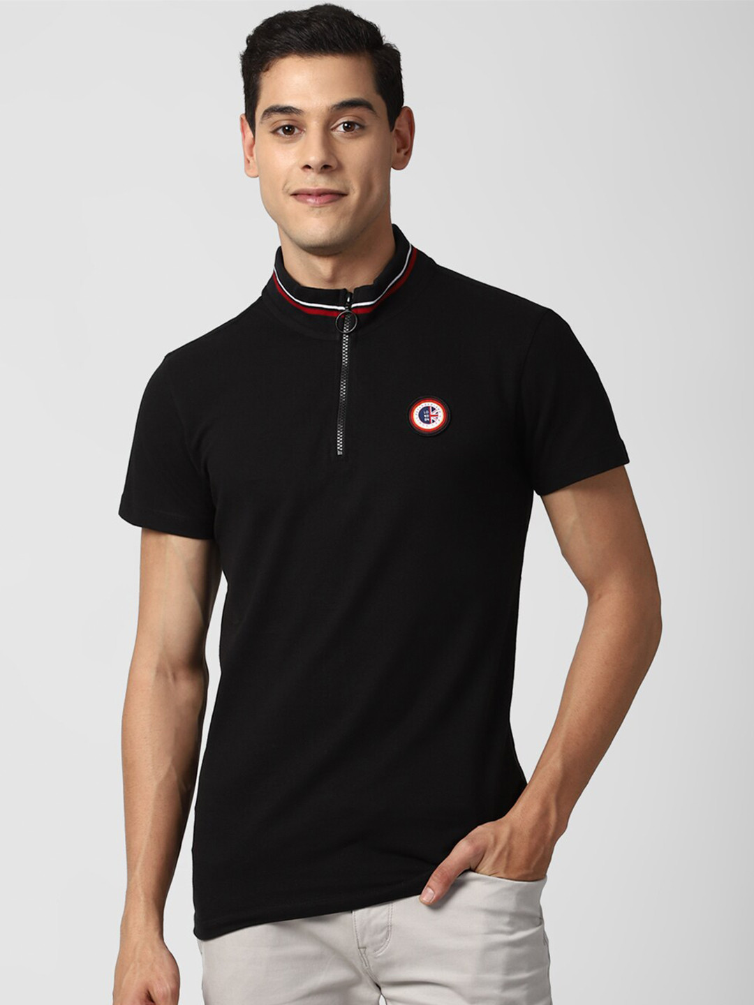 

Peter England Casuals Men Black Mandarin Collar Slim Fit T-shirt