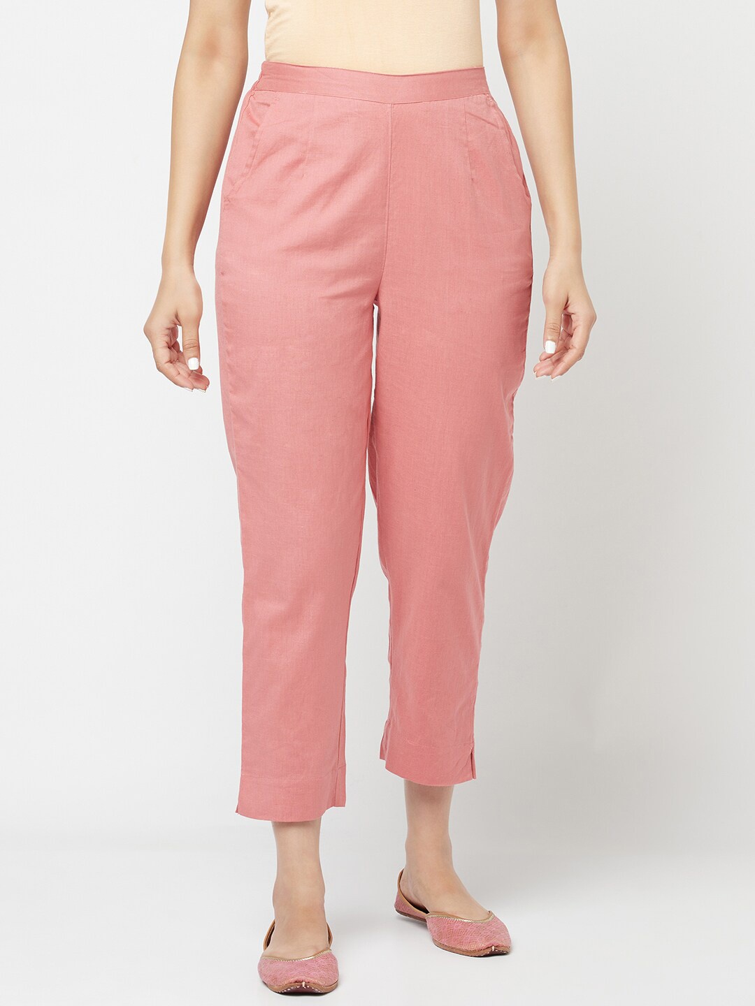 

Fabindia Women Pink Cotton Linen Ethnic Palazzos