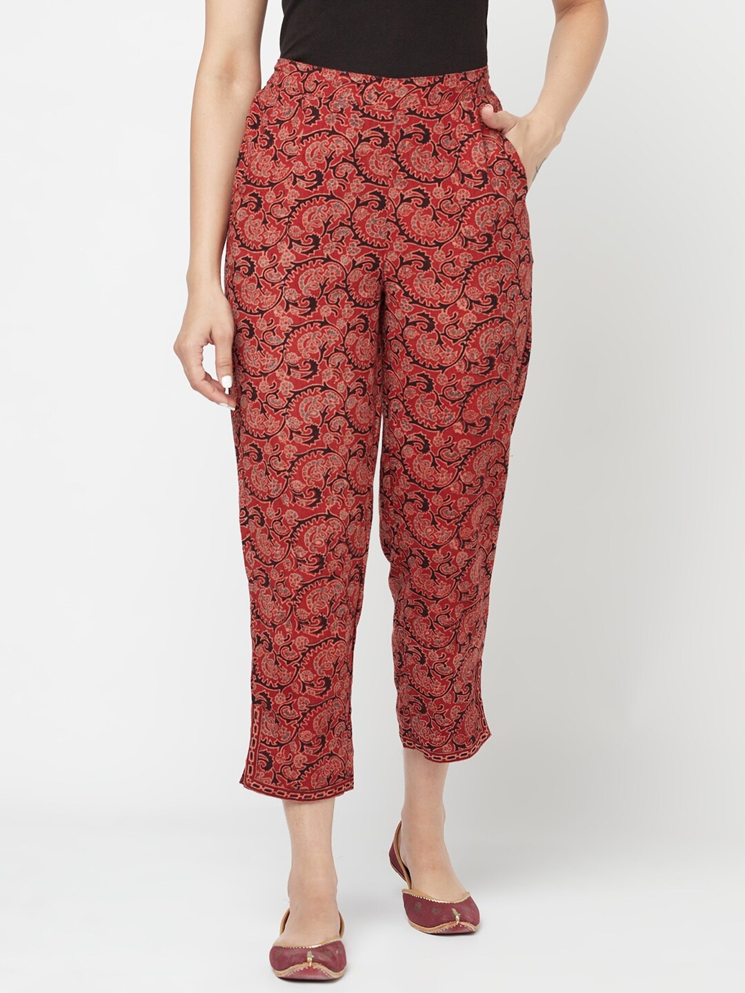 

Fabindia Women Red & Black Paisley Printed Ethnic Palazzos