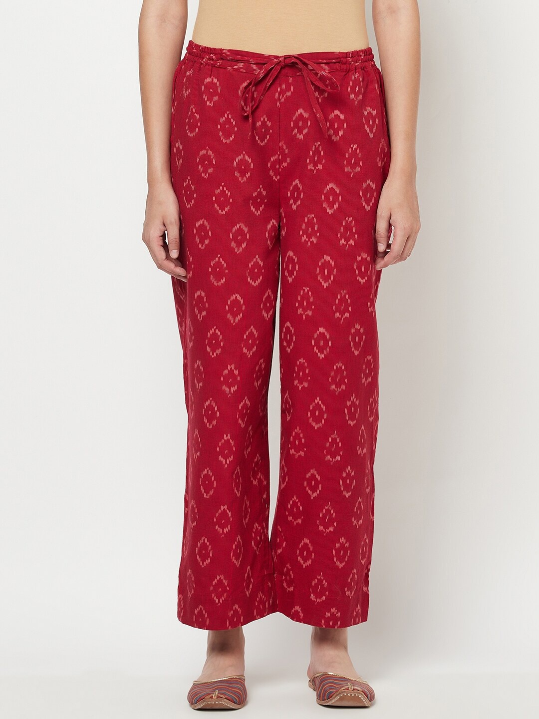 

Fabindia Women Red & White Ikat Printed Cotton Palazzos