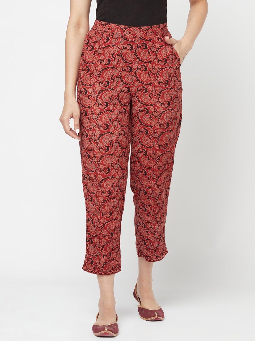 

Fabindia Women Red Paisley Printed Ethnic Palazzos