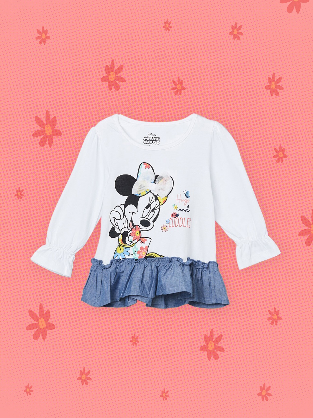

max White & Blue Minnie Mouse Print Cotton Peplum Top