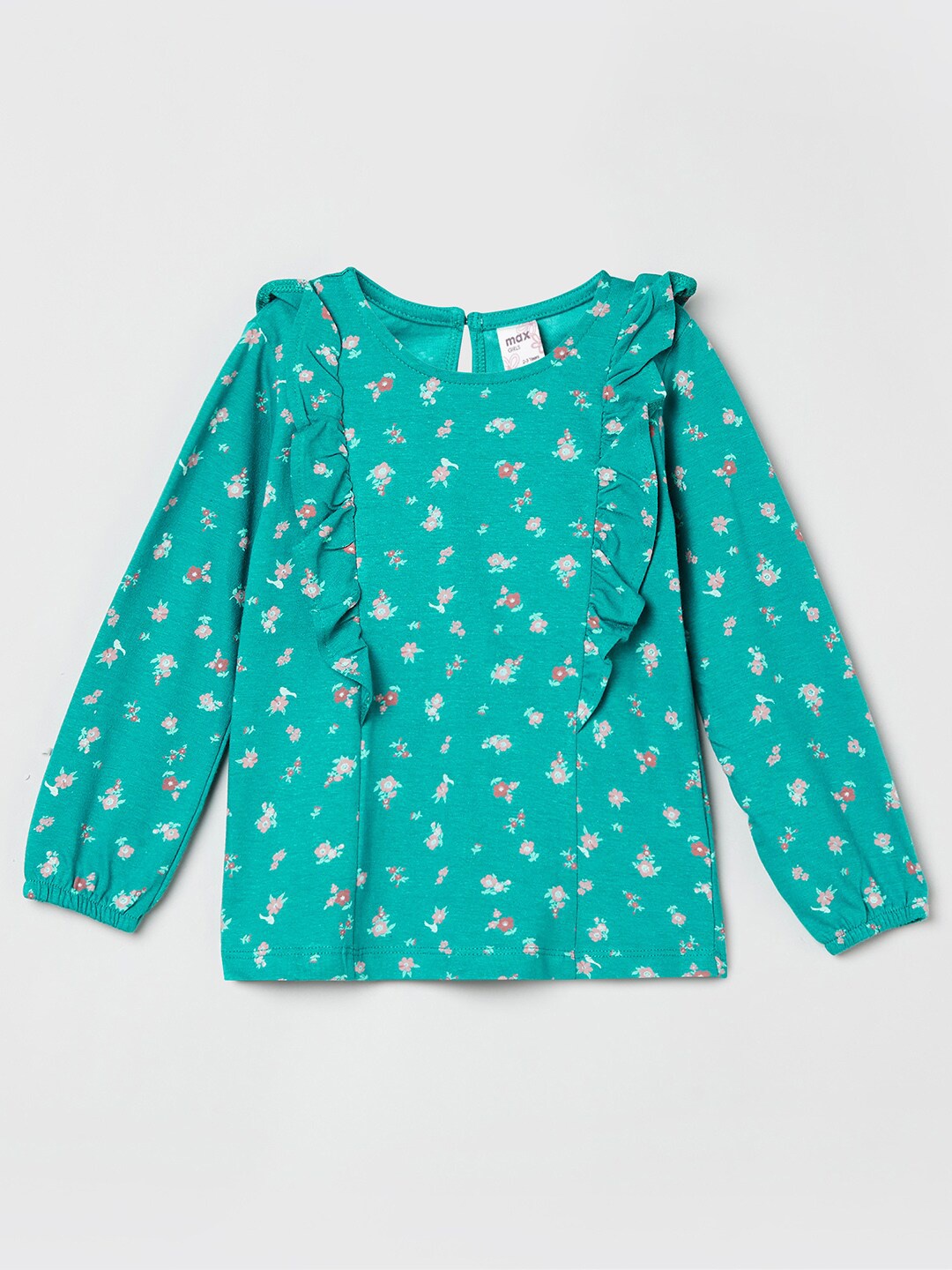 

max Green & Pink Floral Ruffles Regular Top