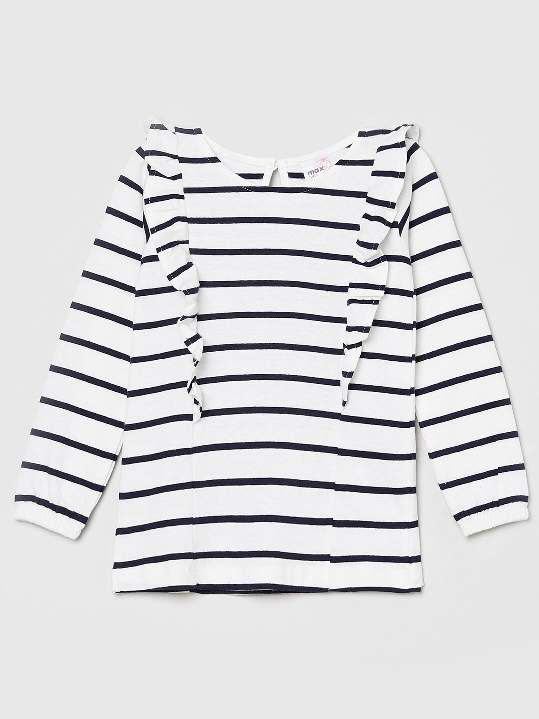 

max White & Black Striped Ruffles Pure Cotton Regular Top