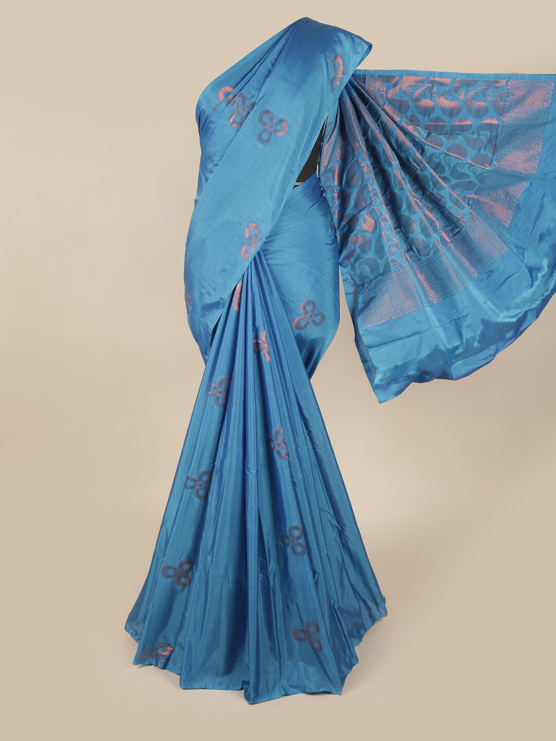 

Pothys Blue & Rose Gold Floral Art Silk Saree