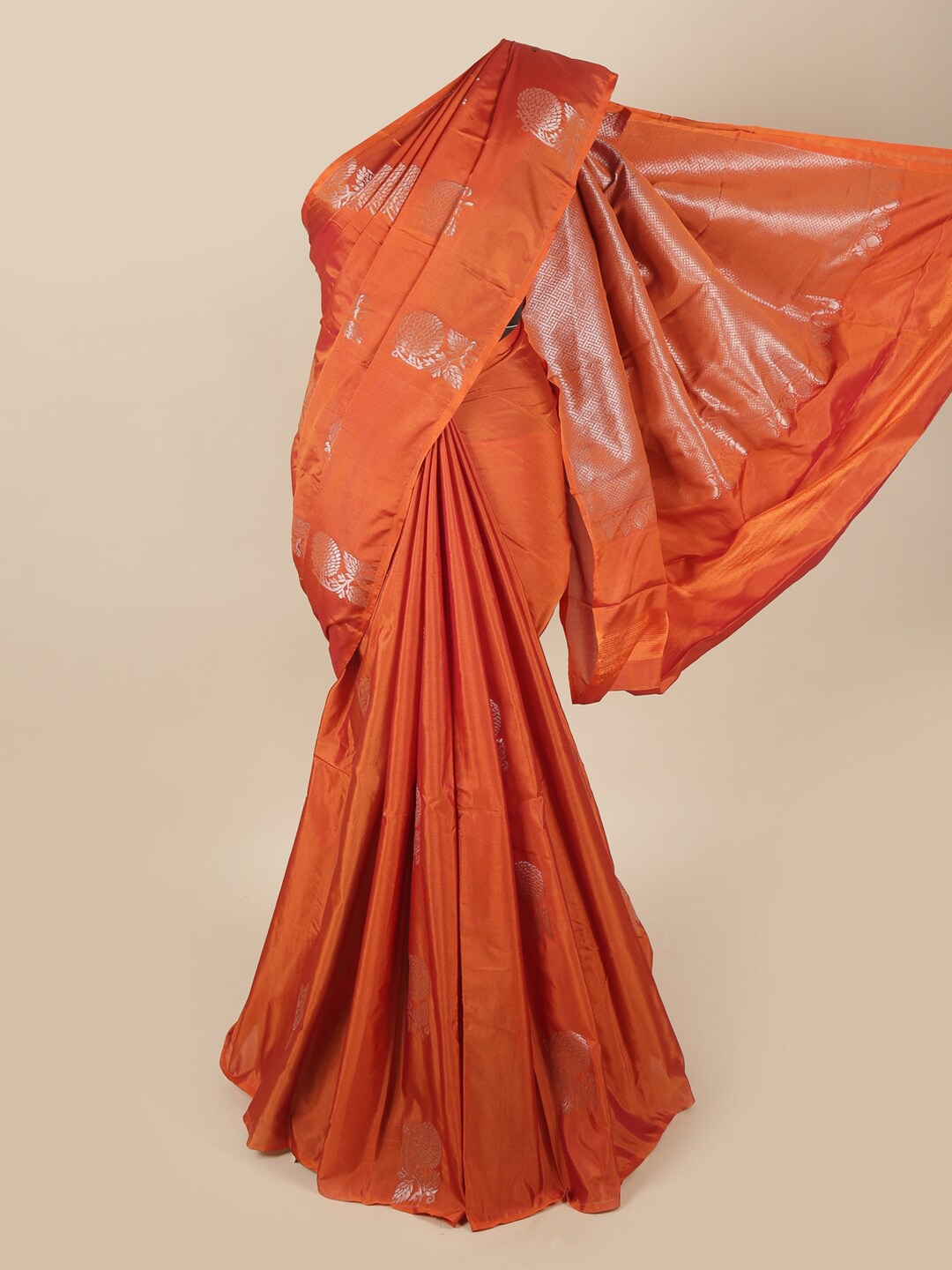 

Pothys Rust & Silver Ethnic Motifs Zari Art Silk Saree