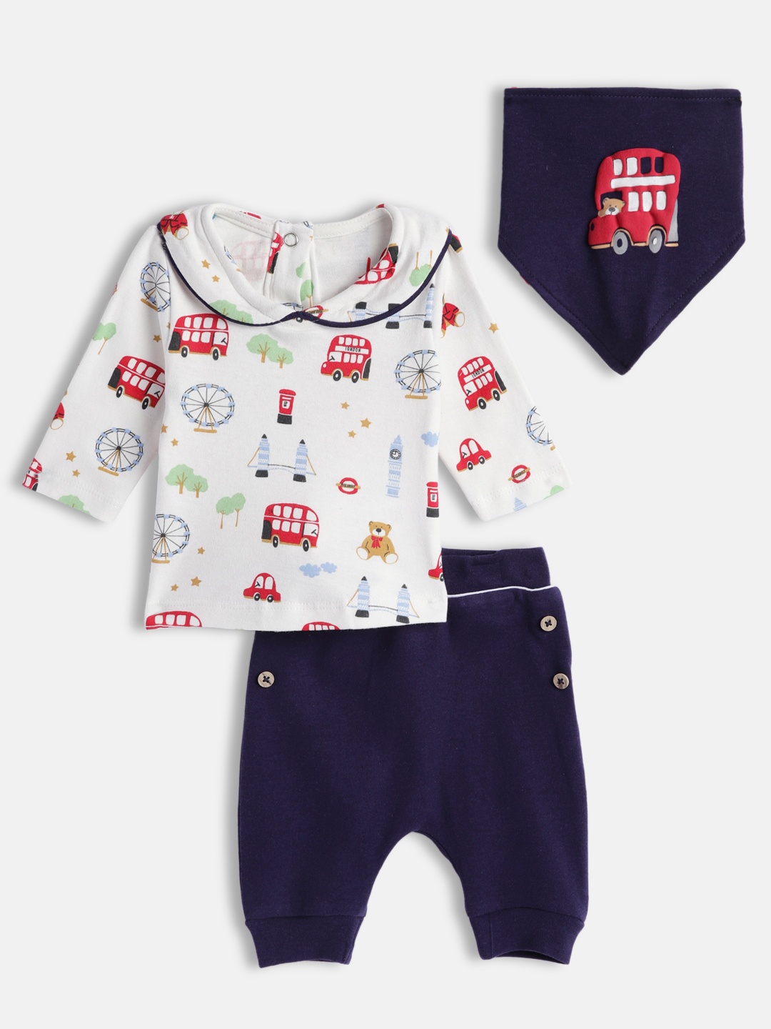 

H By Hamleys Infant Girls White & Navy Blue 3 Piece Pure Cotton Apparel Gift Set