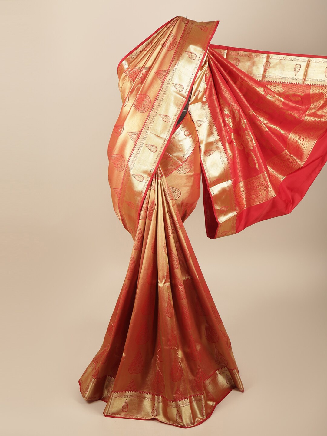 

Pothys Red & Gold-Toned Woven Design Zari Art Silk Saree