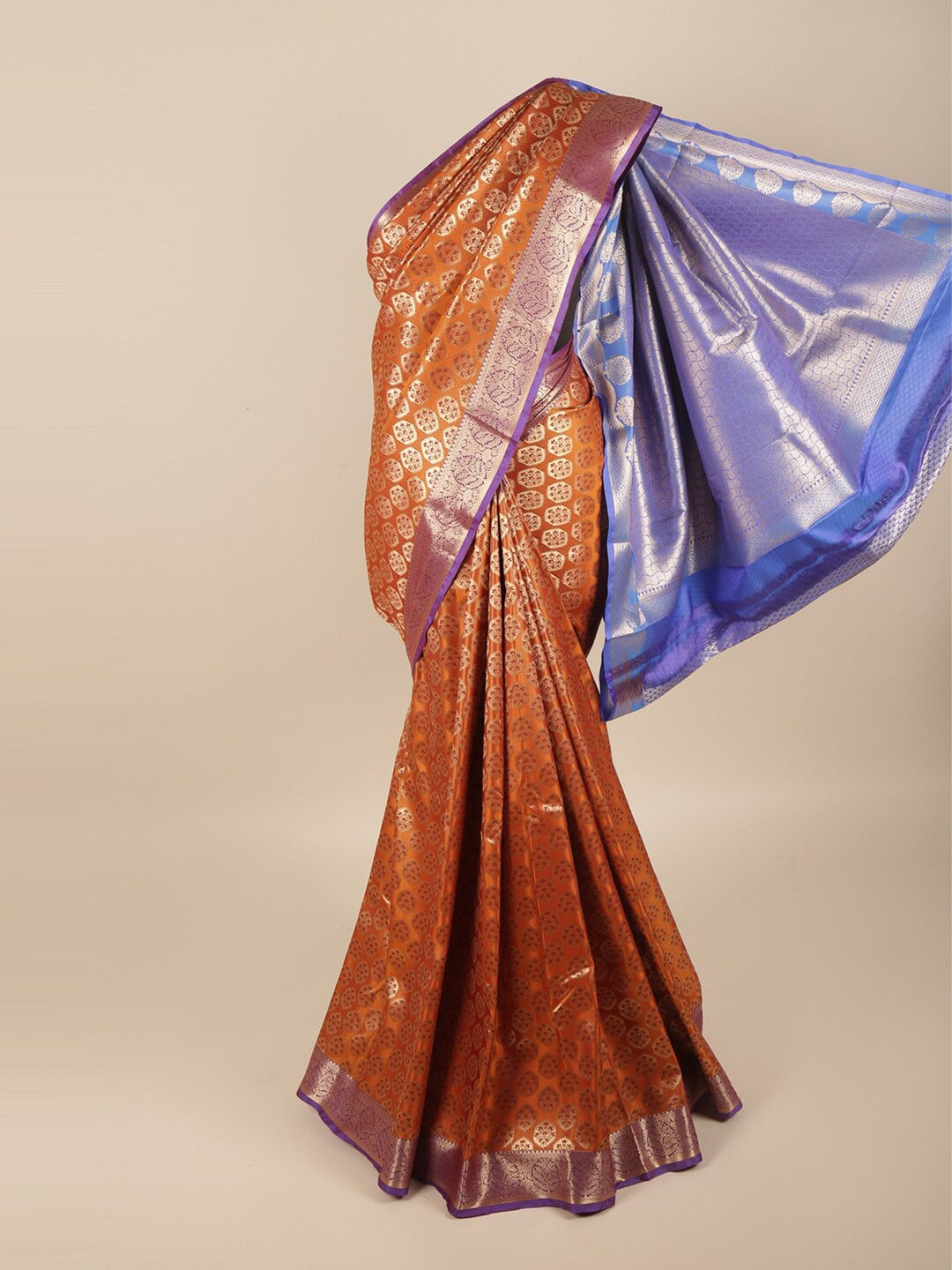 

Pothys Orange & Blue Ethnic Motifs Zari Art Silk Saree