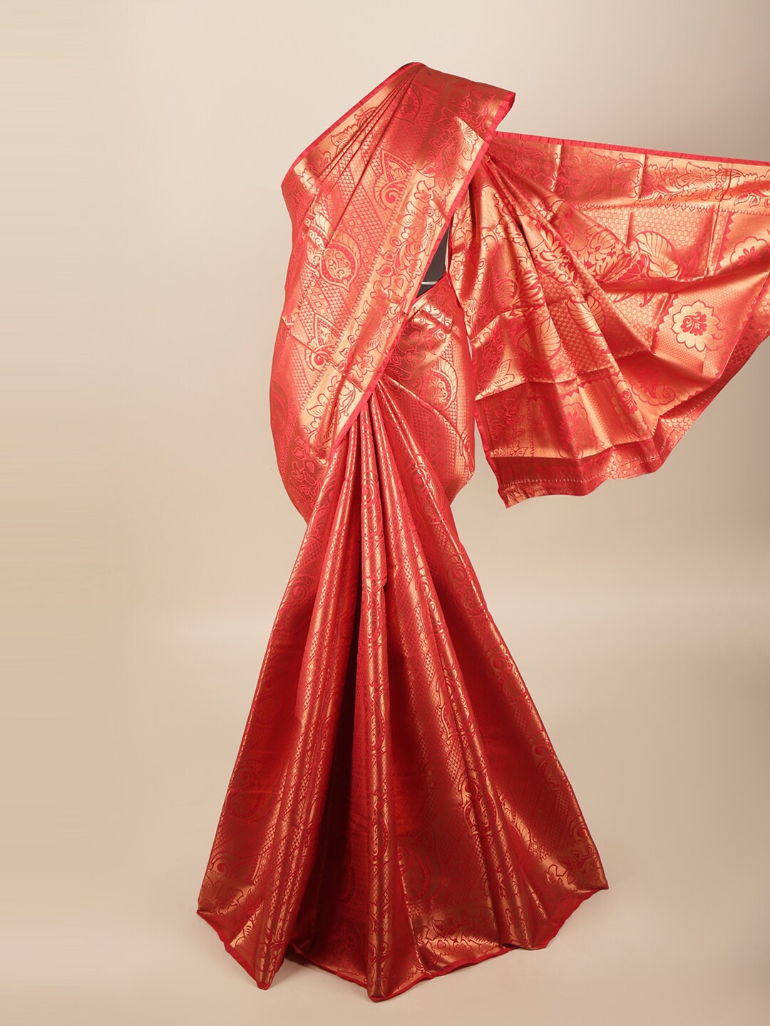 

Pothys Red & Gold-Toned Woven Design Art Silk Saree