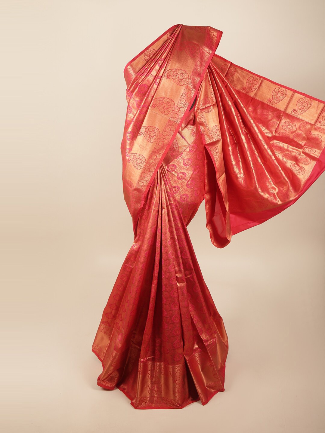 

Pothys Red & Gold-Toned Woven Design Zari Art Silk Saree