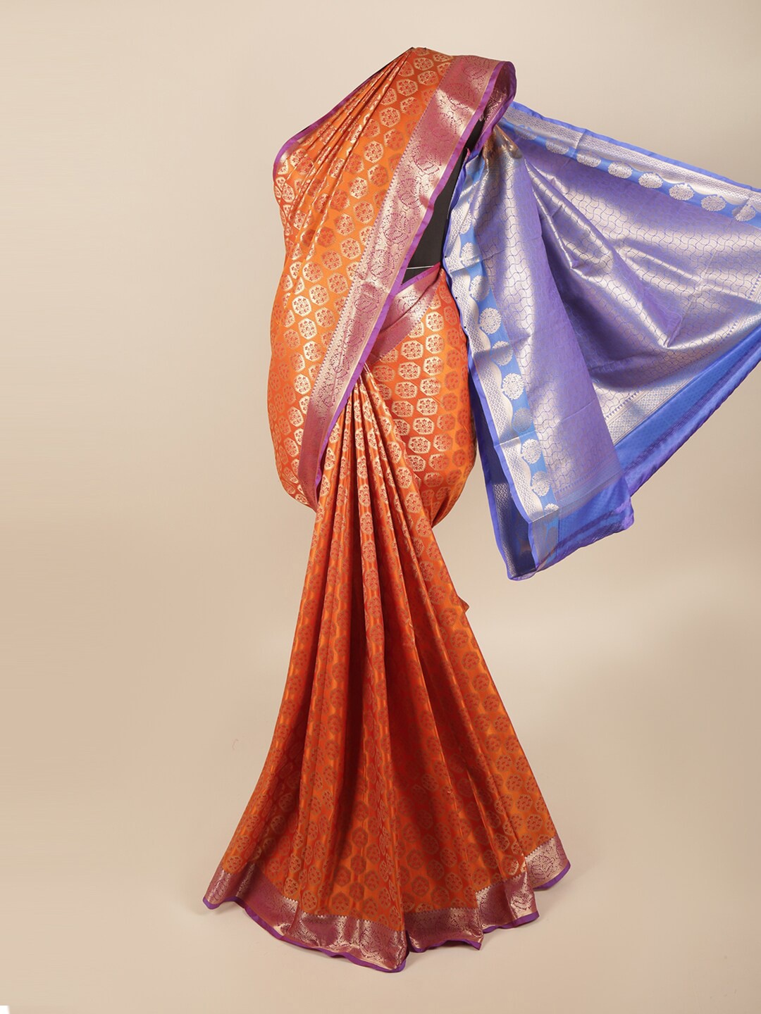 

Pothys Orange & Blue Woven Design Art Silk Saree