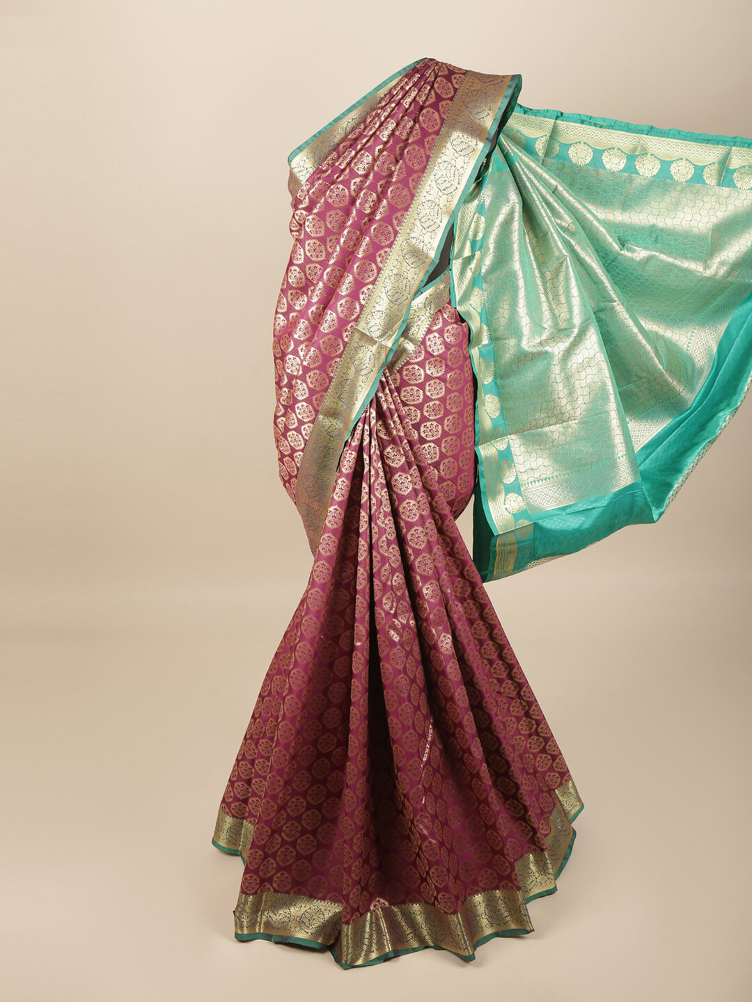 

Pothys Magenta & Sea Green Woven Design Zari Art Silk Saree
